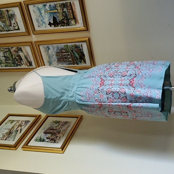 Pink Owl Robin's Egg Blue Floral Strappy Backless Sun Dress - Picture 6 of 14